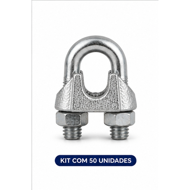 Kit 50 Clips Grampo Leve para Cabo de Aço 3/16 4,76mm Galvanizado
