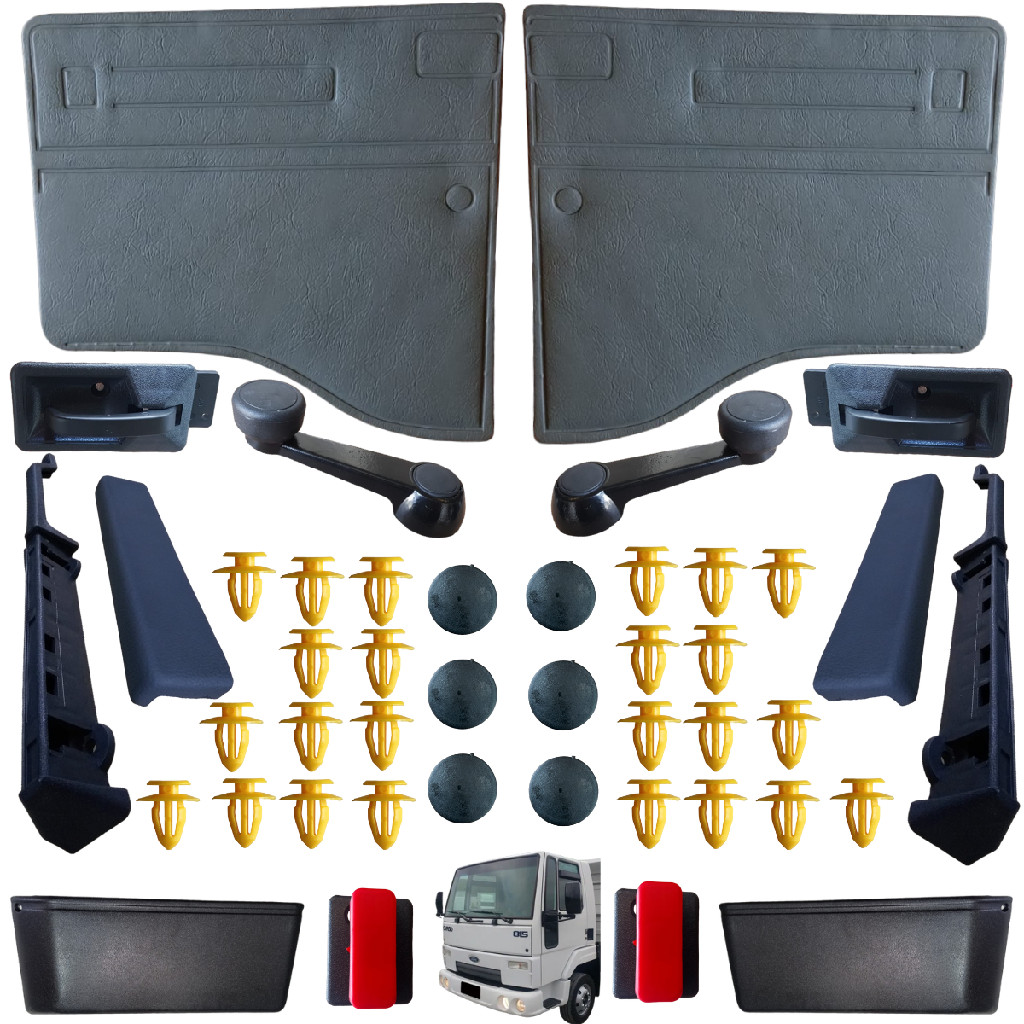 Kit Completo Forro Da Porta +maçaneta Interna +manivela Reguladora +trava Presilha + bolsa Ford Cargo Até 11