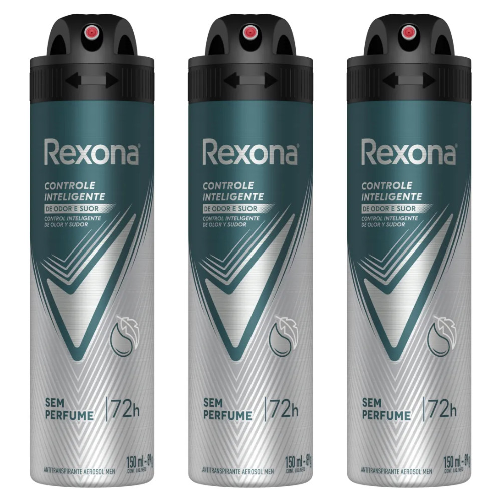 Kit 3 Desodorantes Rexona Sem Perfume 150ml Controle Inteligente de Odor e Suor