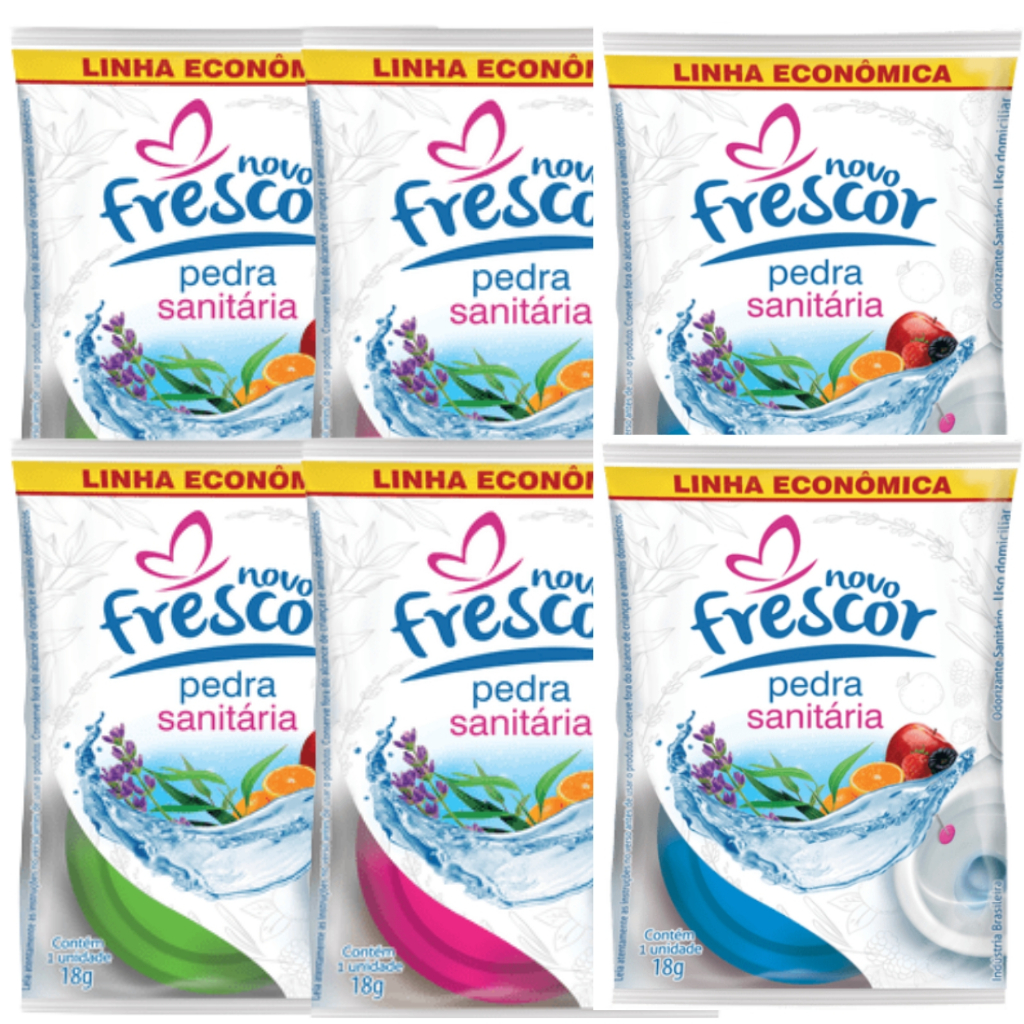 Pedra Sanitária Kit 6uni (6x18gr) Sortido Novo Frescor Perfume Duradouro e Economia Inteligente