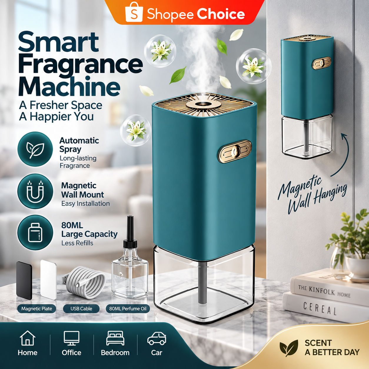 Máquina de fragrâncias inteligente com parede magnética suspensa e frasco de perfume de 80ML de grande capacidade
