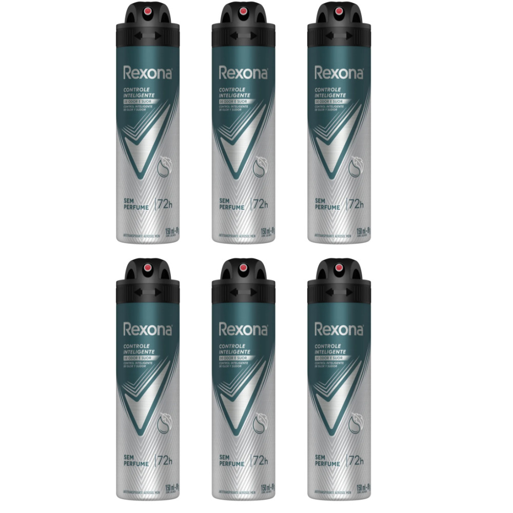 Kit 6 Desodorantes Rexona Sem Perfume 150ml Controle Inteligente de Odor e Suor