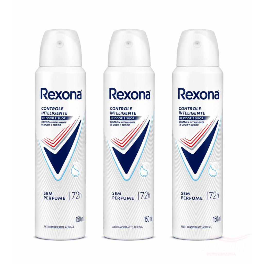 Kit 03un Desodorante Antitranspirante Aerosol Feminino Rexona Controle Inteligente sem perfume 150ml