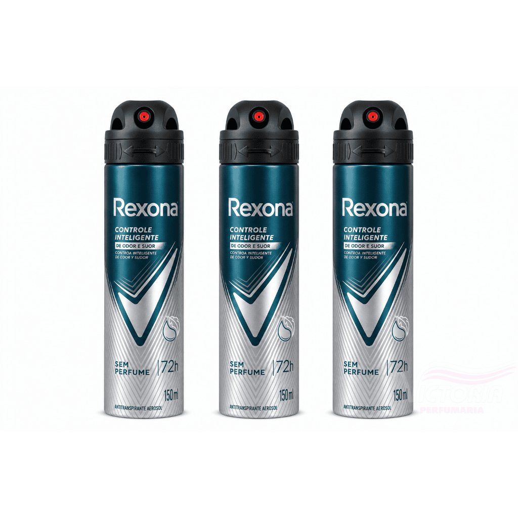 Kit 03un Desodorante Antitranspirante Aerosol Rexona Invisible Masculino Controle Inteligente Sem Perfume 150ml
