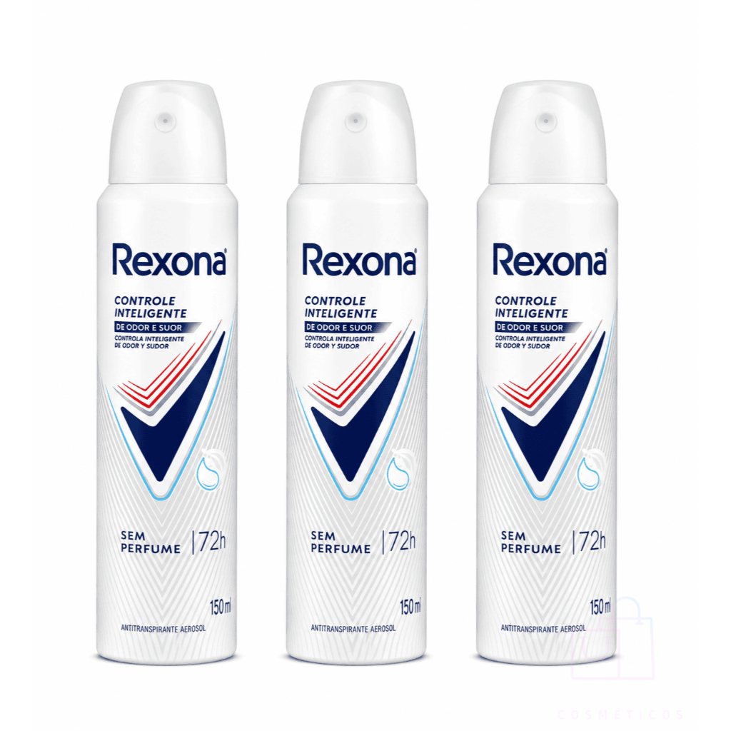Kit 03un Desodorante Antitranspirante Aerosol Feminino Rexona Controle Inteligente sem perfume 150ml