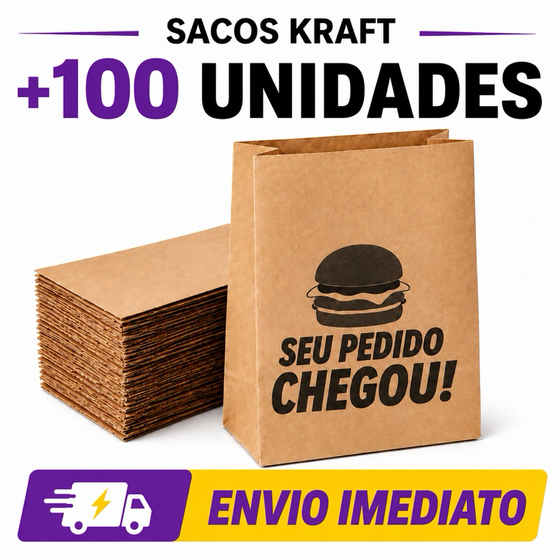 100 Saco Kraft para Delivery com Design Personalizado