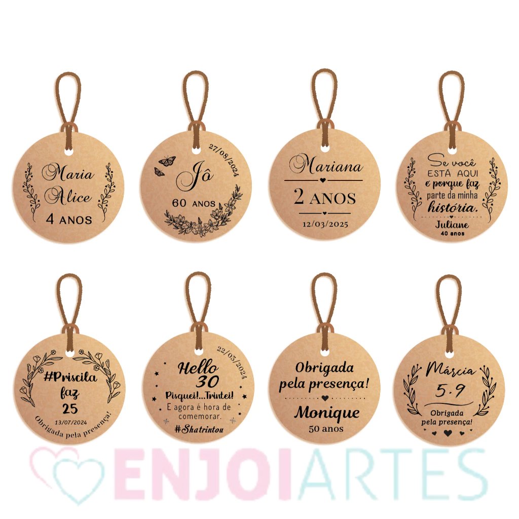 Tag Kraft Personalizada para Aniversário e 15 Anos | Várias Opções de Modelos | Ideal para Lembrancinhas
