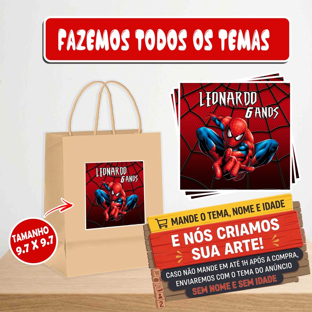 Rótulo Adesivo Personalizado HOMEM ARANHA  - Sacola Kraft/Plástica