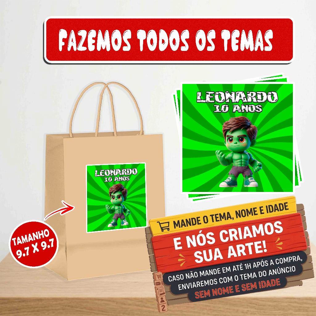 Rótulo Adesivo Personalizado Hulk BABY - Sacola Kraft/Plástica