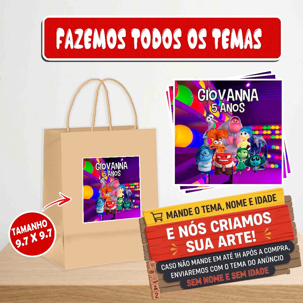 Rótulos Adesivos Divertidamente - Personalizado com Nome para Sacolas Kraft