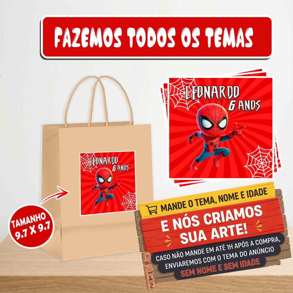 Rótulo Adesivo Personalizado HOMEM ARANHA BABY - Sacola Kraft/Plástica