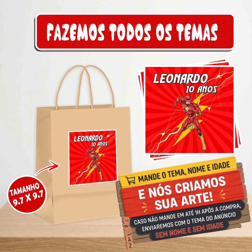 Rótulo Adesivo Personalizado Flash - Sacola Kraft/Plástica