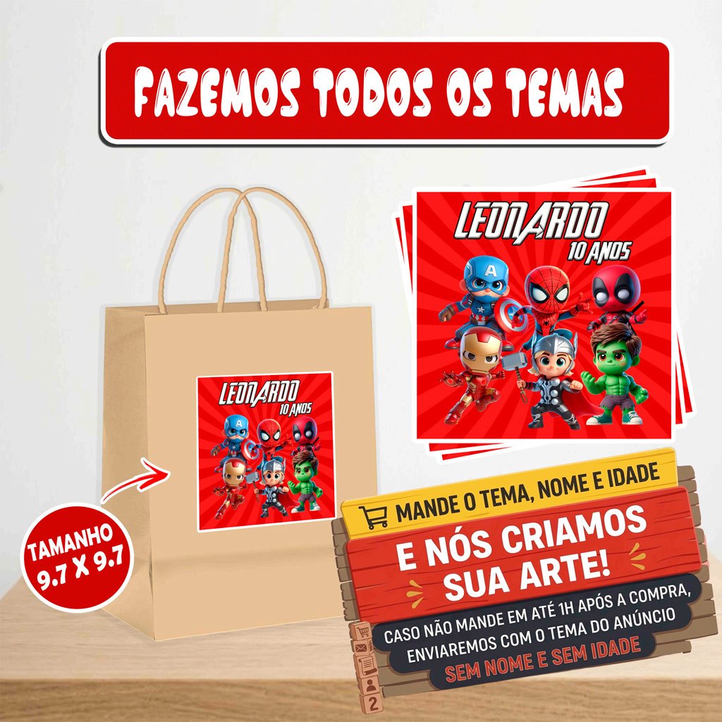 Rótulo Adesivo Personalizado Herois baby - Sacola Kraft/Plástica
