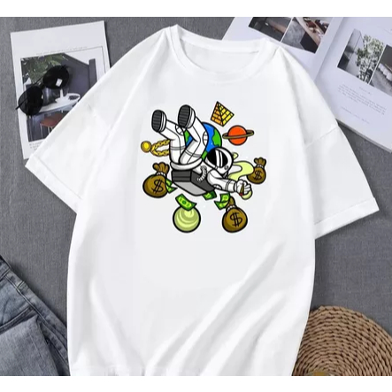 Camiseta Estilo Streetwear Astronauta Com Malote Dinheiro Camisa Moda Urbana