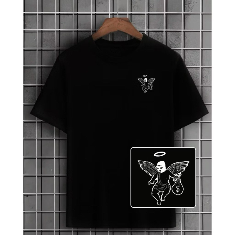 Camisa Camiseta Masculina Basica Blusa Streetwear 100% algodão Anjo Dinheiro Oversize Estilo Casual