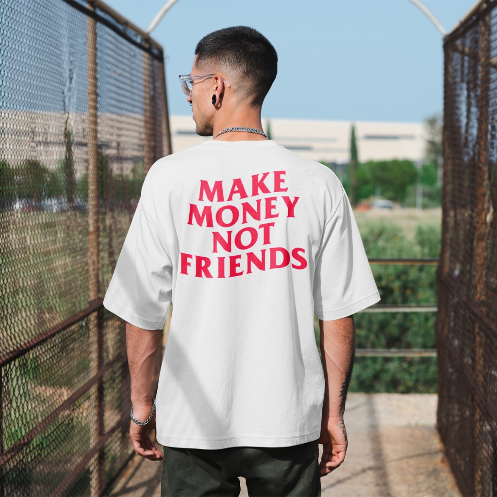 Camiseta Oversized Make Money Estilo Streetwear Algodão Premium