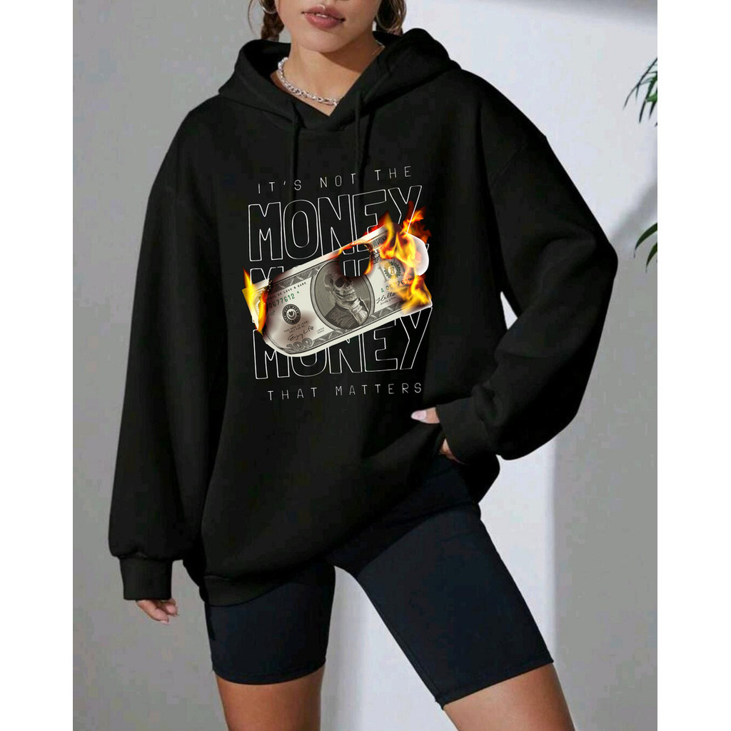 Moletom Feminino Canguru Capuz Money Blusa Frio Algodão Estampa Casual Confortável Inverno Estilo