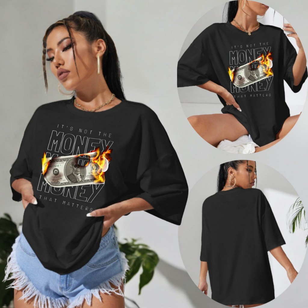 Camiseta Oversized Feminina Money Streetwear Algodão Premium Moda Estilo Urbano Tendência Conforto