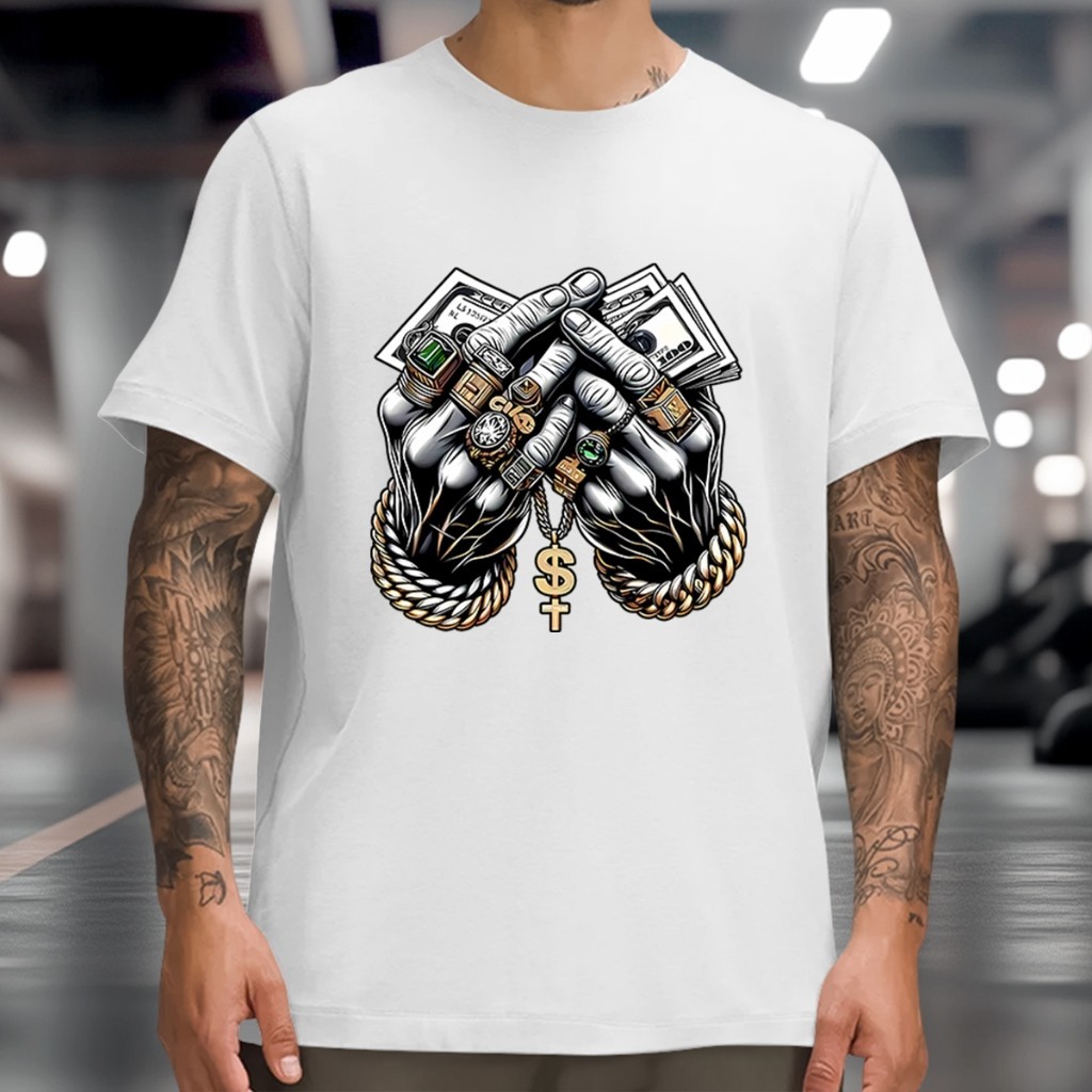 Camiseta Masculina Golden Hands Camisa Money Moda Streetwear Oversized 100% Algodão