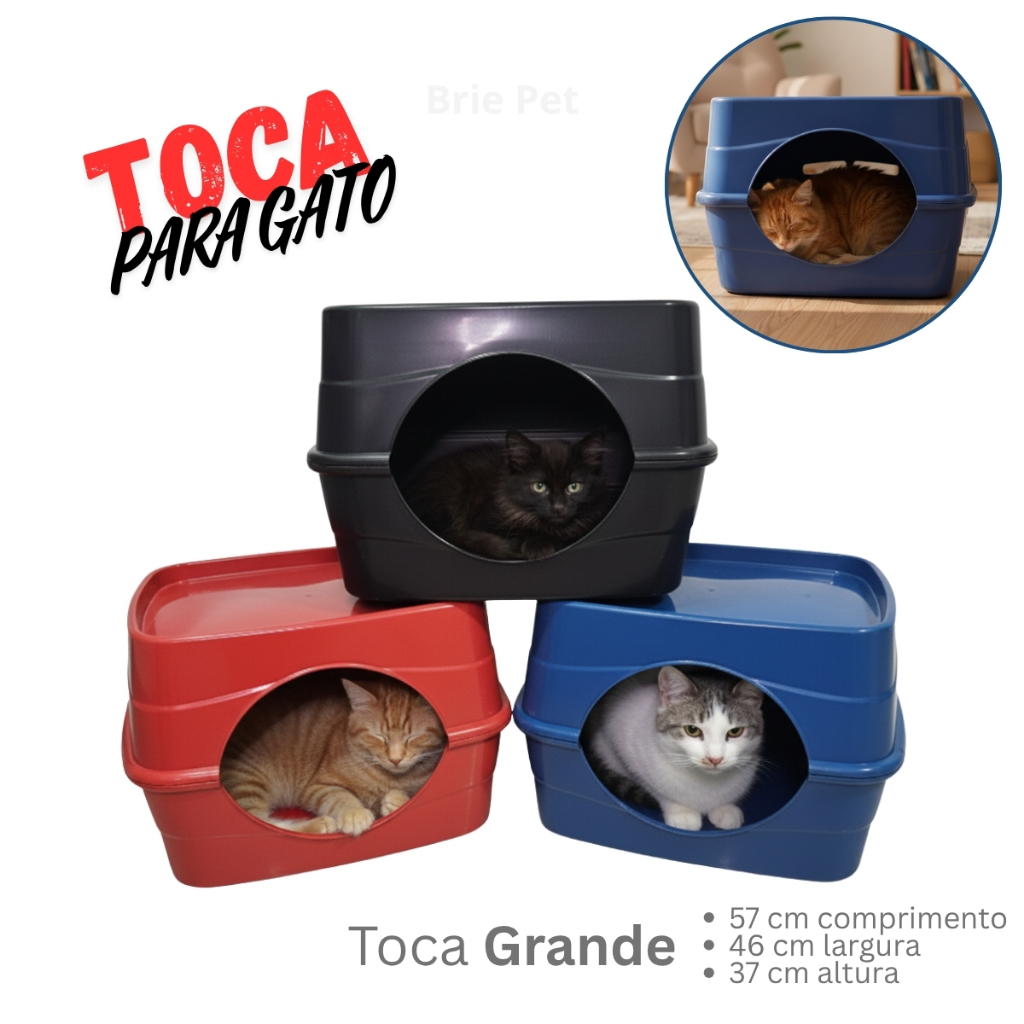 Toca para Gato Grande Espaçosa Plástico Resistente Casinha com Interior Elevado Brie Pet