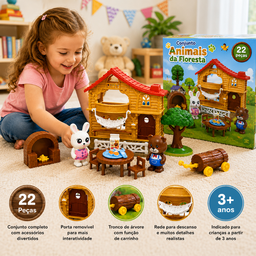 Conjunto Animais Plastico 22 Pecas Brinquedo Infantil Educativo Acessorios