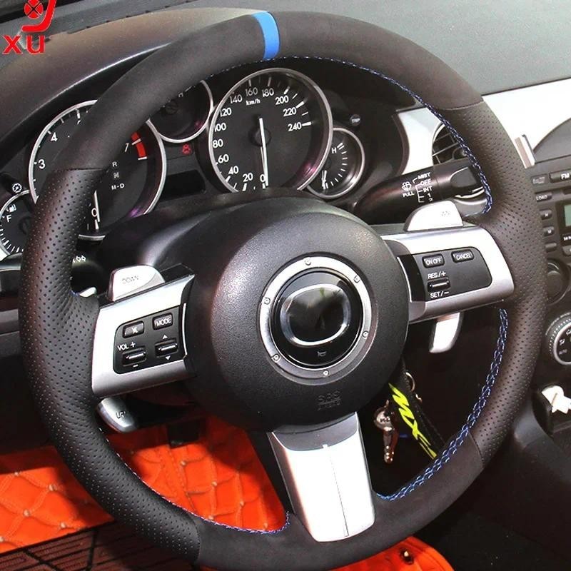 Para Mazda MX-5 MX5 2006-2015 RX-8 RX8-2011 CX-7 CX7 2007-2009 Trança Capa De Volante De Carro Couro Camurça Interior Pe