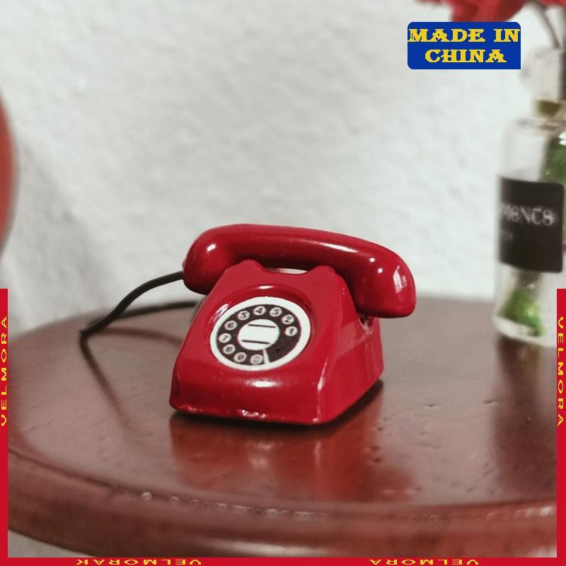 VEl Pequeno Modelo Telefone Linha Fixa Metal Antigo Detalhe Realista Casa Boneca Acessóri