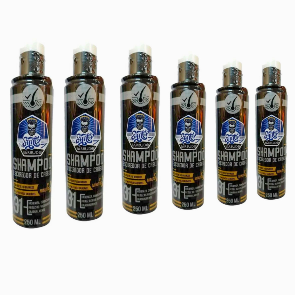 Kit 6 Unidades Shampoo Escurecedor Cabelos Branco Santo Barbudo 250 ml Para Uso de Homens e Mulheres