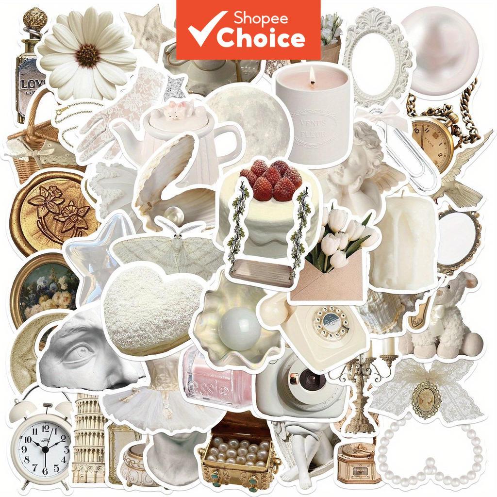 Adesivos Estéticos Brancos Suaves Estilo INS 250 Peças Fofos Vintage Decoração Personalizada Guitarra Notebook Bagagem F