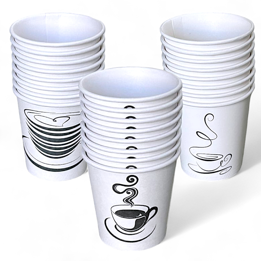 250 Copos de Papel Branco Térmicos 100ml com Estampa de Café - Biodegradáveis e Ecológicos