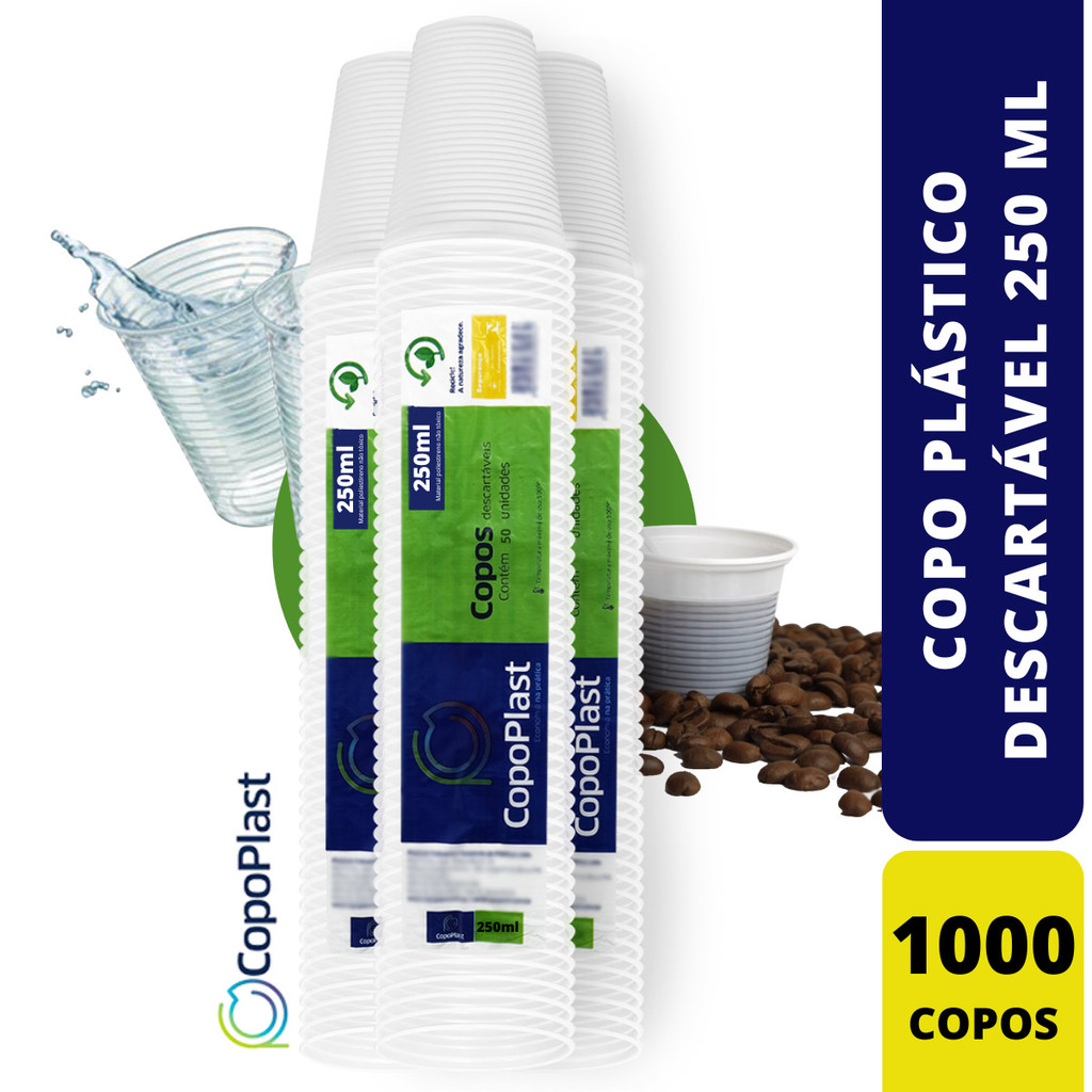 Copo Plástico 250 Ml Branco Ps Descartável Café Caixa Com 1000 Unidades