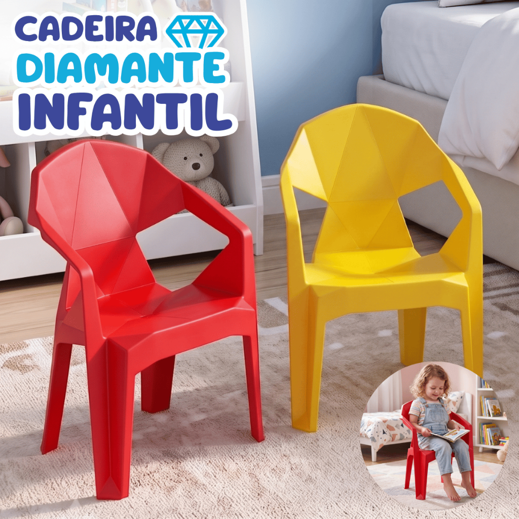 Cadeira Infantil Diamante Resistente Ideal P/ Quarto Brinquedoteca Escola base emborachada nao risca