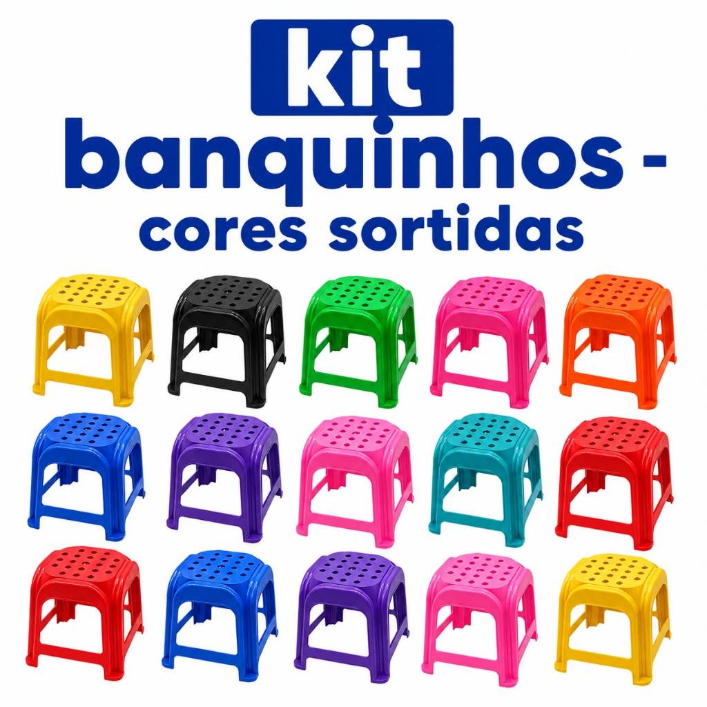 Kit 10/15 Banquinhos Infantis | Creche | Escolar | até 50kg | Plástico Reforçado | Indústrias Fênix