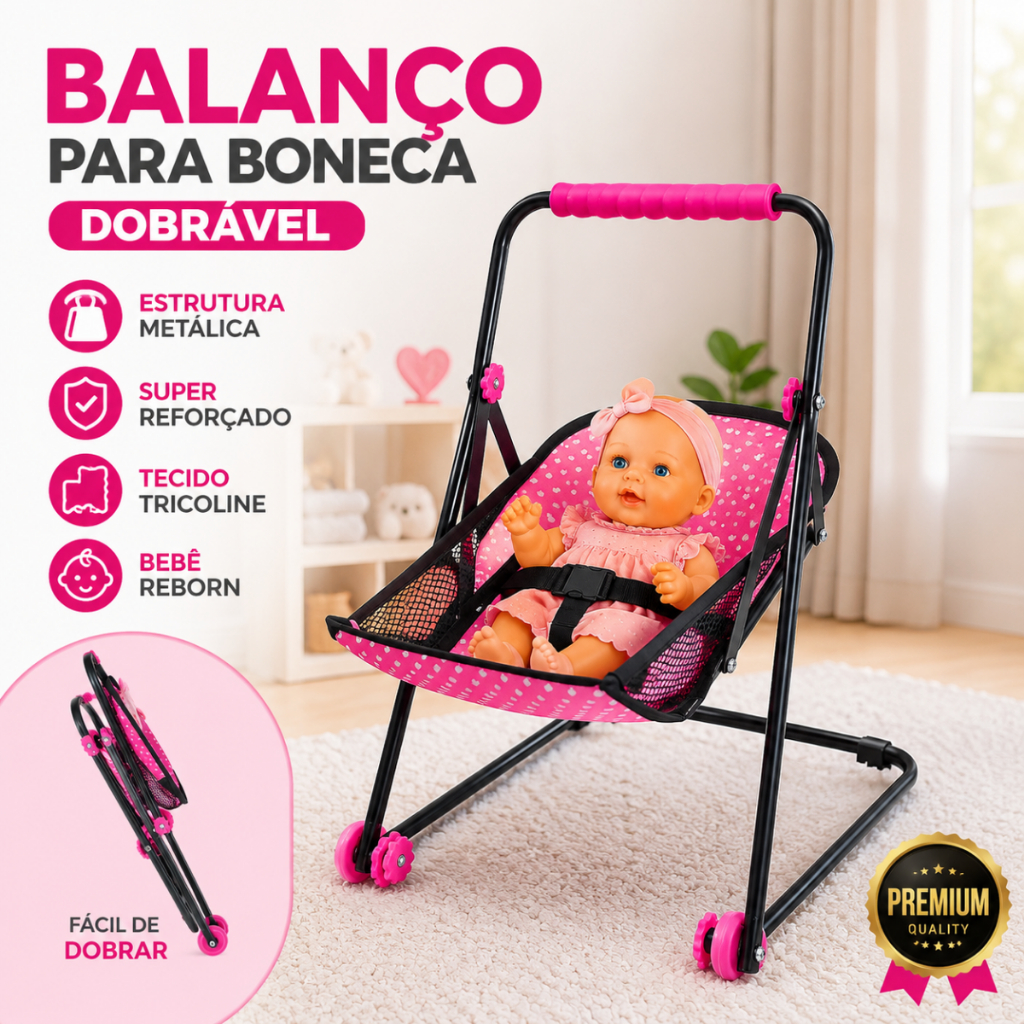 Brinquedo Infantil Cadeira De Balanço Para Boneca Reborn Grande Reforçada