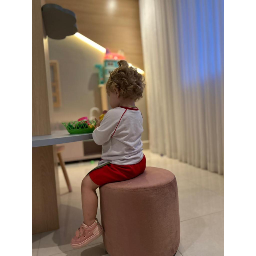 Puff Infantil Redondo Veludo Macio Para Quarto Bebê Brinquedoteca