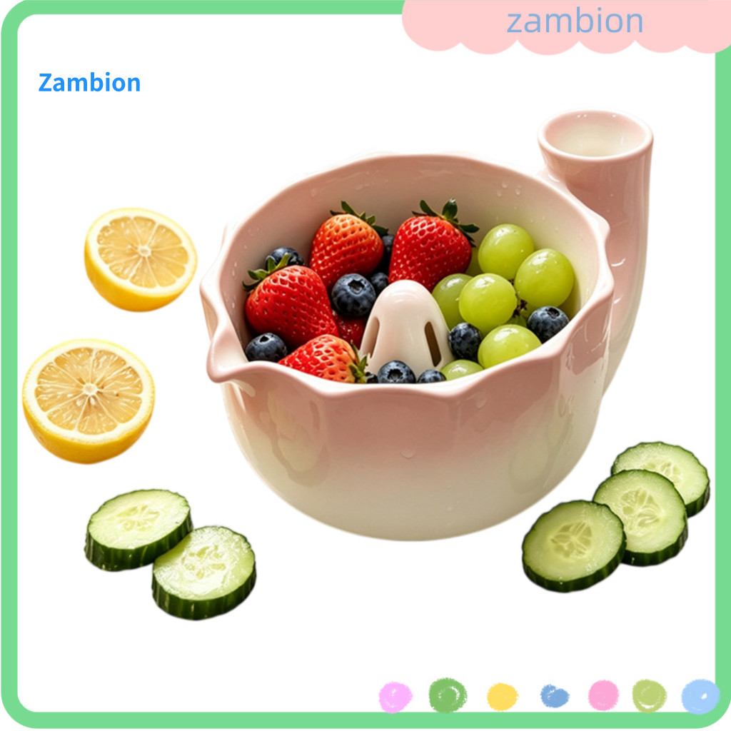 Durable Kitchen Prep Tool Fruit Washing Bowl Ceramic Berry with Strainer Holes – Self-spinning Vortex Design Vegetable