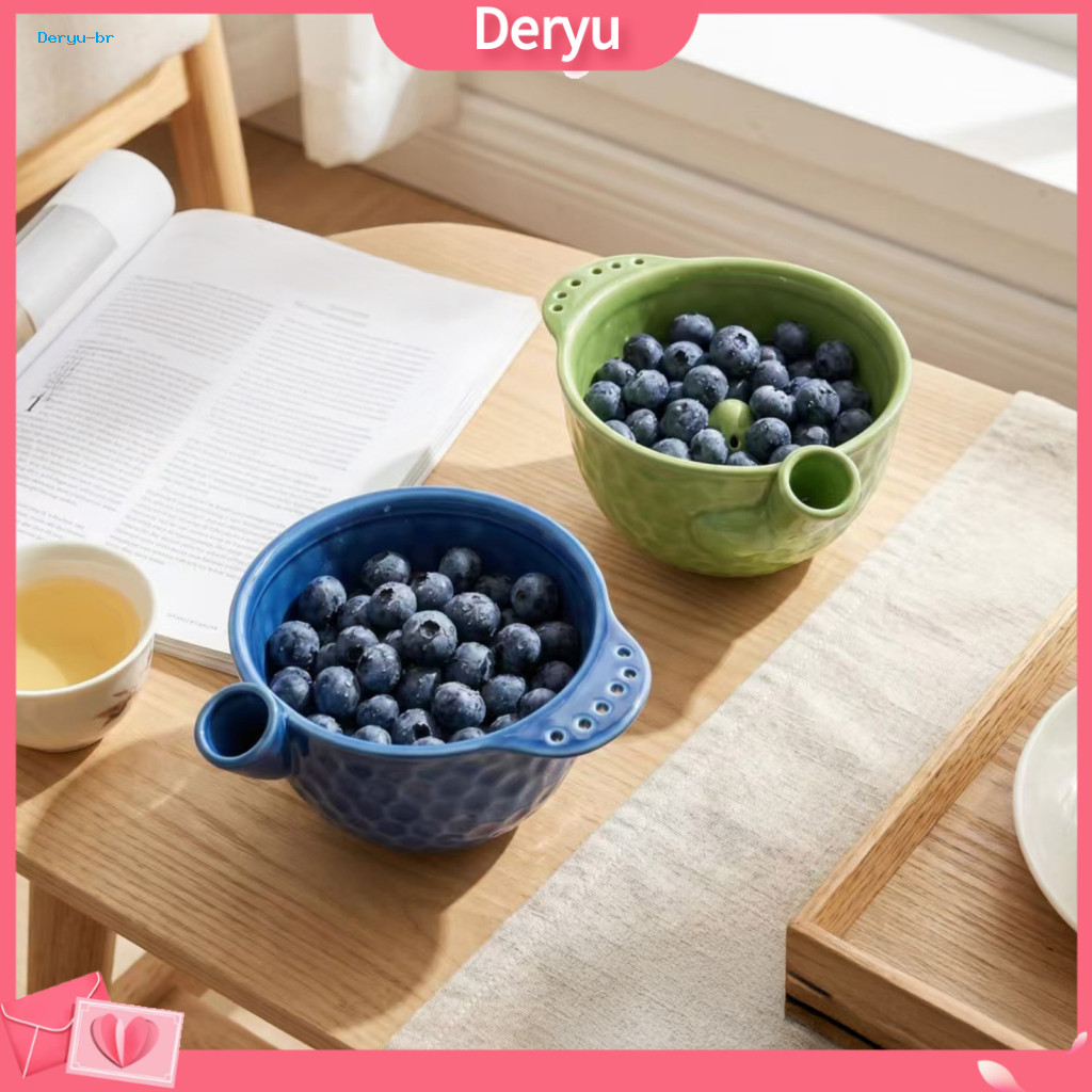 Swirling Rinsing Bowl Ceramic Berry Colander Washing with Drain Holes – Self-spinning Fruit Vegetable Washer for Straw
