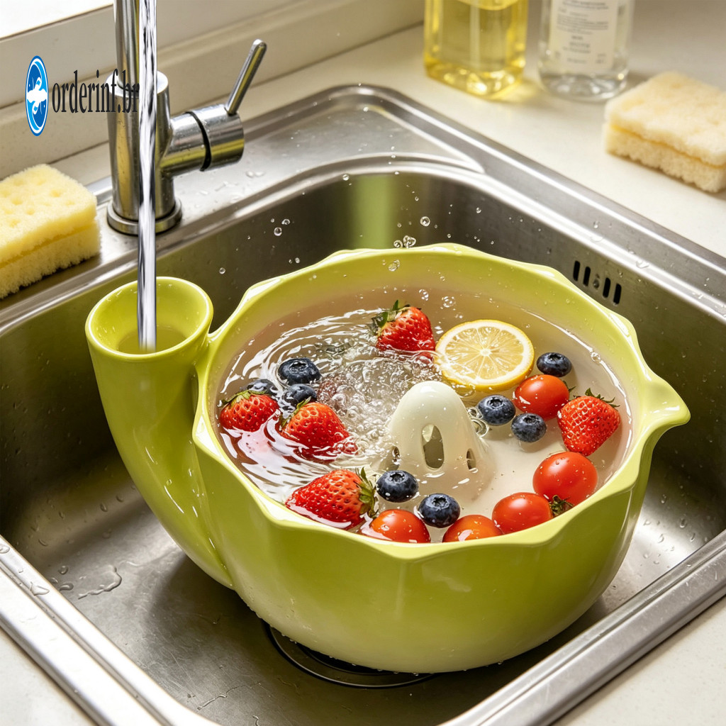 Grape and Strawberry Washer Ceramic Berry Self-spinning Washing Bowl with Built-in Drainage Holes – Compact Fruit Stra