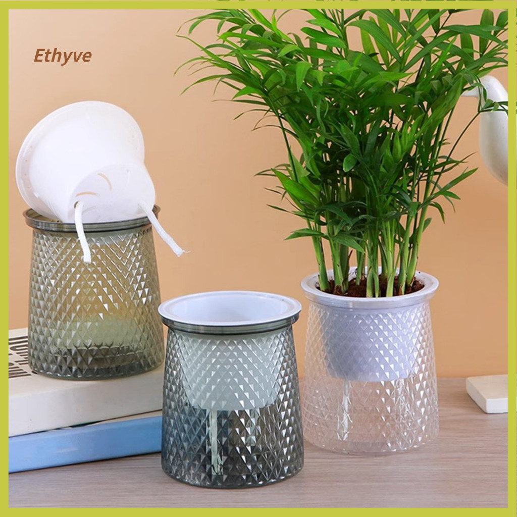 Self Watering Flower Pot with Water Reservoir Plant Drainage Holes and Transparent – Indoor for Home for Southeast
