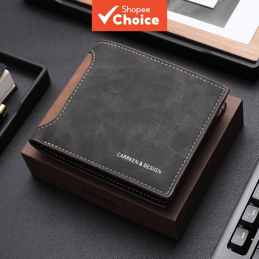 CarrKen Retro Couro Masculino Bifold Carteira Multi-Cartão Organizador Zíper Bolso De Moedas Moda Presente Para Ele
