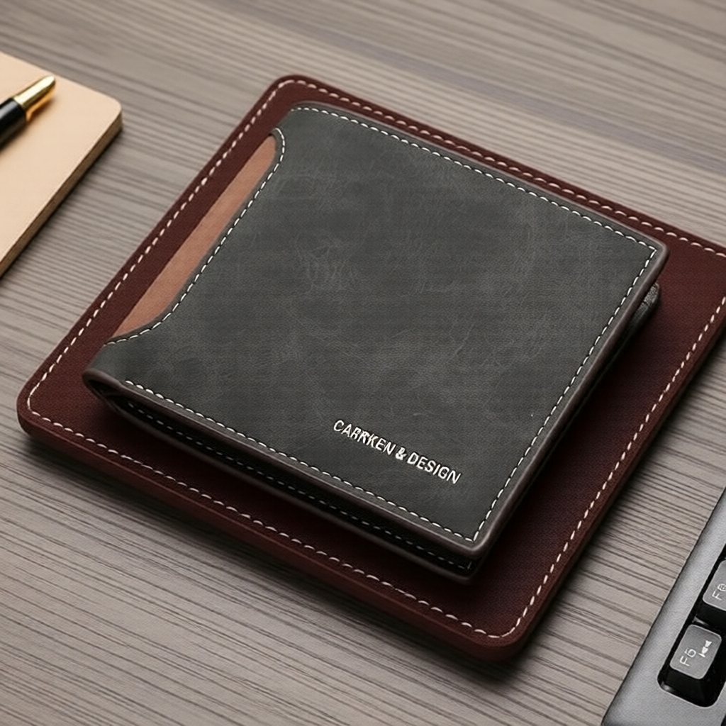 CarrKen Carteira masculina vintage de couro bifold, porta-cartões múltiplo, bolsa para moedas com zíper, presente