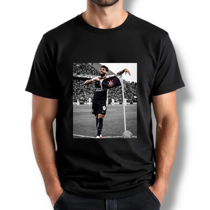 Camiseta Yuri Alberto Camisa 9 Preta e Branca Atacante do Futebol Estilo Torcida Fiel Gaviões