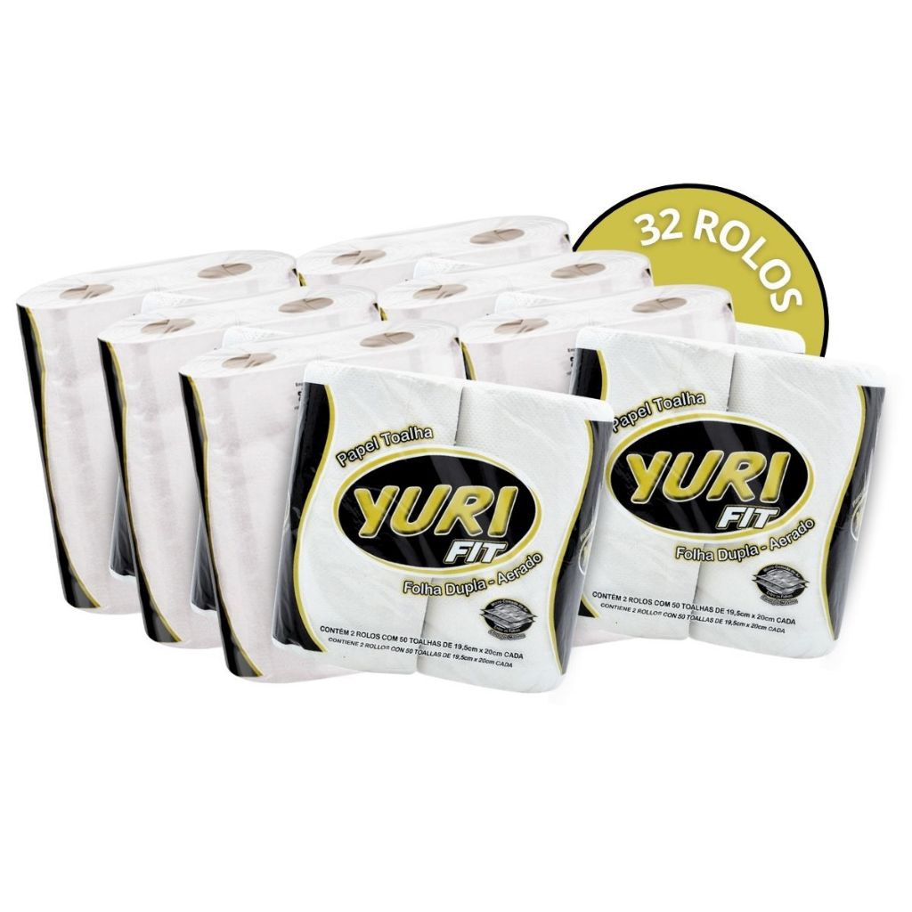 Papel Toalha Yuri Fit Folha Dupla Aerado Fardo Pacote 32 Rolos