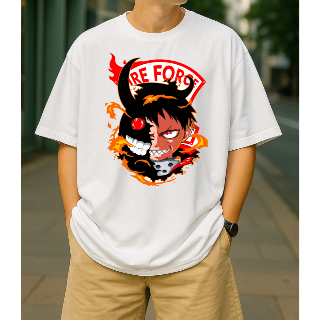 Camiseta Oversized Streetwear  ANIME Shinra Kusakabe Fire Force Masculina 100% Algodão 30.1
