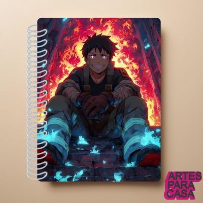 Adesivo para Capa de Caderno Decoração Escolar Anime Fire Force Shinra Kusakabe Fogo