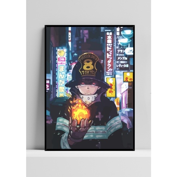 Quadro de mdf poster moldura Anime, Mangá, Fire force, Enen no shouboutai, shinra kusakabe