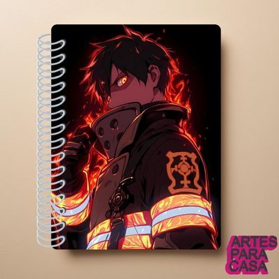 Adesivo para Capa de Caderno Decoração Escolar Anime Fire Force Shinra Kusakabe Fogo Neon