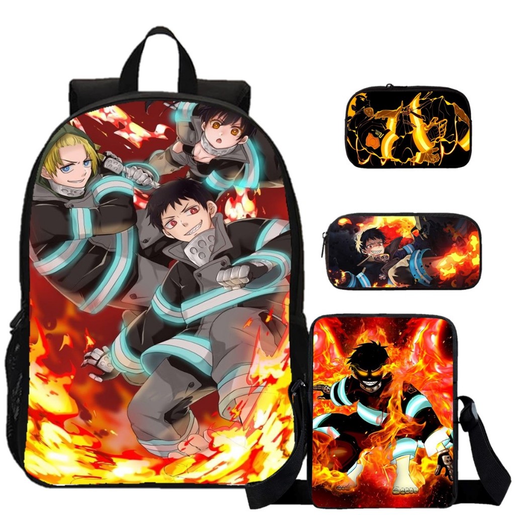 Kit Mochila Escolar Personalizada Fire Force Anime Lancheira Estojo Necessaire Shinra Kusakabe Masculina Reforçada Top