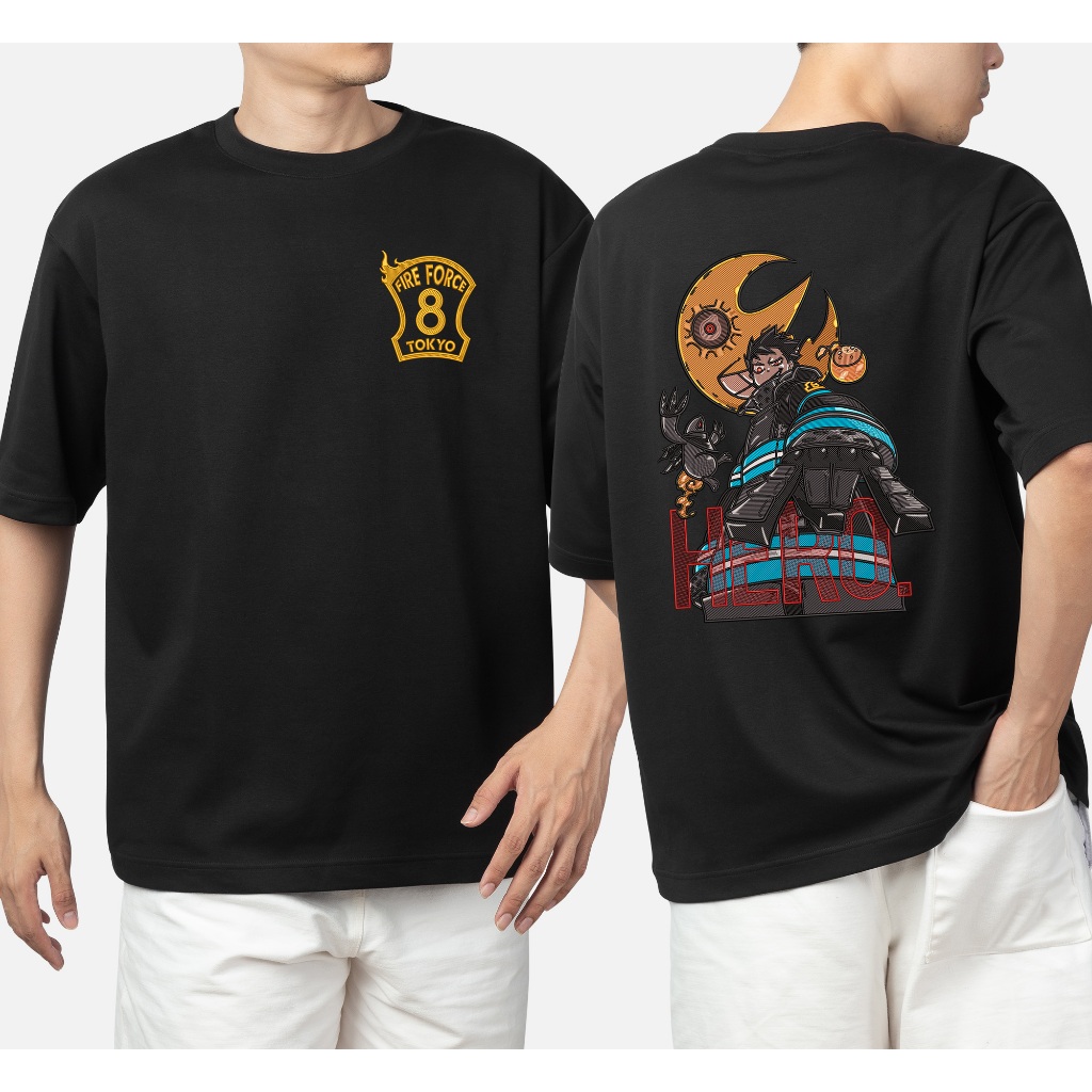 Camiseta Bordada Shinra Kusakabe Anime Fire Force | Oversized 240g Suedine Malhão