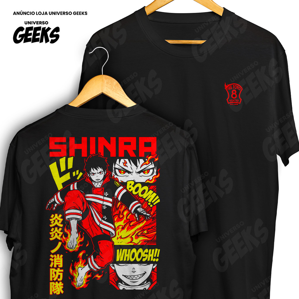Camiseta Frente E Verso Shinra Kusakabe Fire Force Camisa De Anime 100% Algodão